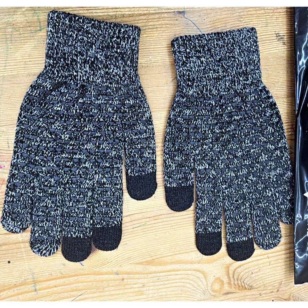 3 bundle TRENDOUX Touchscreen Compatible Men's Winter Knit Gloves Black/White M